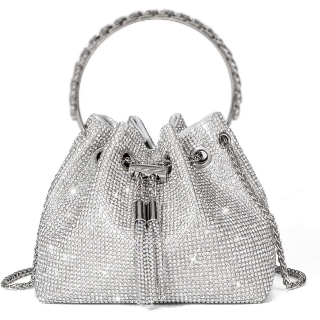 Silver Sparkly Rhinestone Clutch Purse For Women Evening Wedding Party Bag